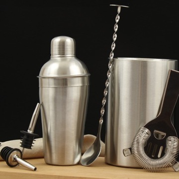 Барменский набор для напитков 9 предметов ШЕЙКЕР, ложка, мерный стакан, пестик, ситечко, щипцы