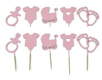 TOPPERY PIKERY do muffinek Baby Shower RÓŻOWE MIX