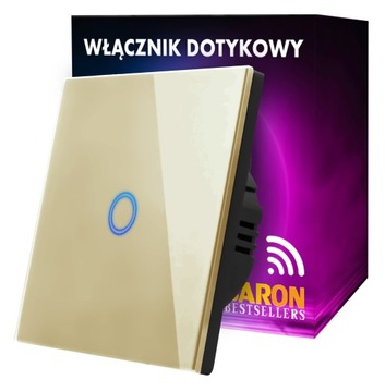 Włącznik dotykowy szklany złoty WIFI + RF pojedynczy SMART Ewelink BarON