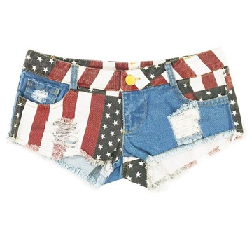 America Flag Denim Jeans Shorts Womens Plus Size L