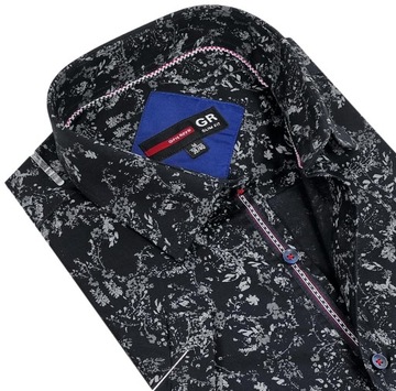 Koszula męska czarna na krótki rękaw we wzory BK149 r. XXL