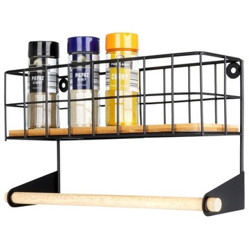 Вешалка для бумажных полотенец, настенная, металл, черный, бамбук, кухонная полка