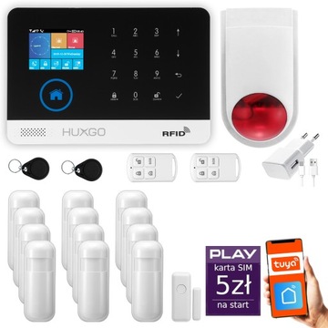 Alarm bezprzewodowy GSM + WiFi z aplikacją TUYA , zestaw , HUXGO HXA003