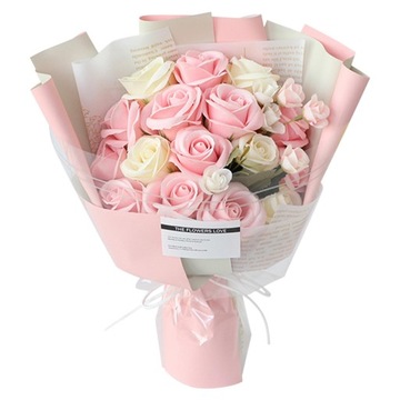 Bukiet mydlany Flower Box Róża Sztuczne kwiaty w pudełku Prezent jasnoróżowy