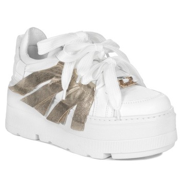 Eksbut Sneakersy półbuty skórzane na platformie białe 2F-7033-L91-G45 r.39