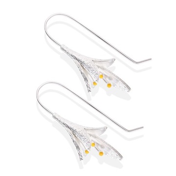SREBRNE, MINIMALISTYCZNE, ELEGANCKIE KOLCZYKI Z ORCHIDEAMI W VINTAGE