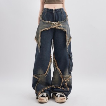 Y2K Vintage Women Denim Jeans Korean Streetwear Ov