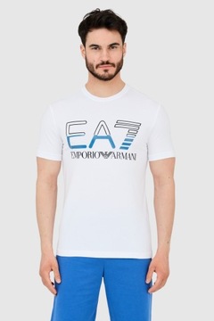 EA7 T-shirt męski biały z dużym czarnym logo M