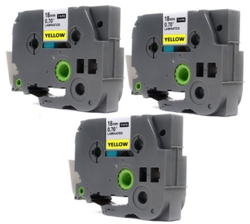 3x TAŚMA ZAMIENNA DO BROTHER TZe-641 18mm 8m ŻÓŁTA