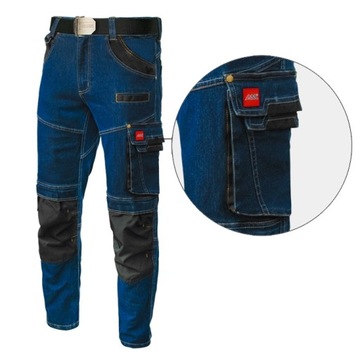Spodnie Robocze Jeans Stretch Wzmocnione 11 Kieszeni Odblaski L