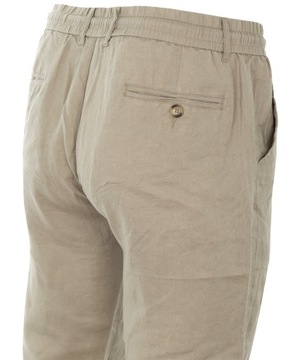 Spodnie męskie letnie 100% lniane na gumce-wiązane -beżowe W46
