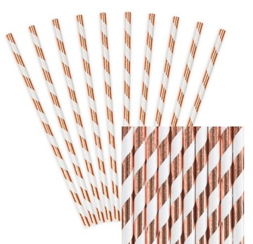 SŁOMKI papierowe PASKII BIAŁE ROSE GOLD