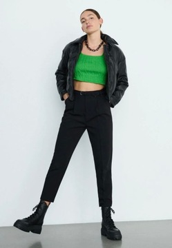 Reserved crop top zielony dzianinowy braletka Zara