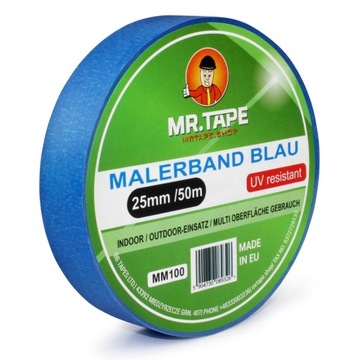 Taśma malarska niebieska 25mm /50m MR.TAPE TAŚMA MASKUJĄCA PAPIEROWA UV 30