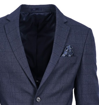 Marynarka męska granatowa w kratę wizytowa elegancka slim casual turecka 58