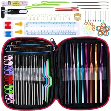 ZESTAW XXL DO SZYDEŁKOWANIA SZYDEŁKA 127 elementów w etui DIY rękodzieło