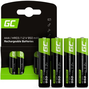 Зеленая батарея 4x AAA HR03 950 мАч GR03