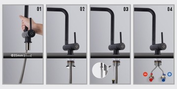 Смеситель для кухни складной под окно-90 матовый черный