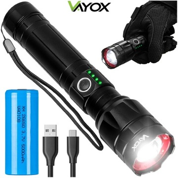 LATARKA LED TAKTYCZNA AKUMULATOROWA MOCNA USB-C ZOOM 30W 1060lm PRO VAYOX