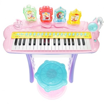 КЛАВИАТУРНОЕ ФОРТЕПИАНО ДЛЯ ДЕТЕЙ С ТАБУРЬКОЙ И МИКРОФОНОМ МУЗЫКА СВЕТ ПЕСНИ