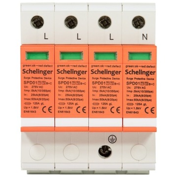 ОГРАНИЧИТЕЛЬ ПЕРЕНАПРЯЖЕНИЯ 4P B+C 5кА T1+ T2 SCHELINGER