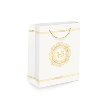 Подарочный пакет IHS бело-золотой, большой, микс рисунков, 1 шт.