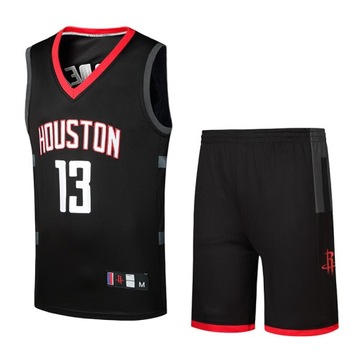 Komplet koszulki koszykarskiej Rockets HardenNo.13 haftowany czarno-czerwon