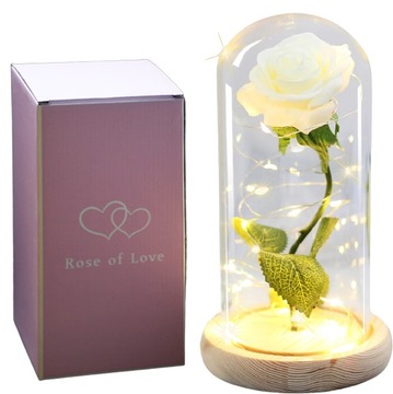 BIAŁA SZTUCZNA WIECZNA RÓŻA W SZKLE SZKLANEJ KOPULE PREZENT NA DZIEŃ MATKI