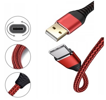 Wzmacniany kabel szybkie ładowanie quick charge USB-USB typ C 2m czerwony