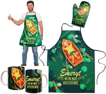 FARTUCH RĘKAWICA i KUBEK w komplecie na EMERYTURĘ