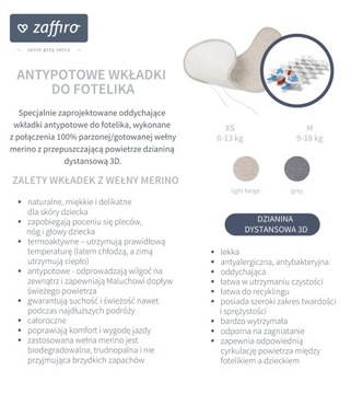 Zaffiro Вставка для сиденья против пота 0-13 кг Мериносовая шерсть + AIR Grey