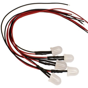 x5 DIODY LED 12V MATOWE 10mm 6 BARW przewód 20cm