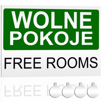 Tabliczka PCV WOLNE POKOJE - FREE ROOMS 30x20 Druk UV + przylepce