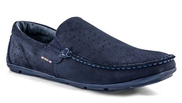 Mokasyny męskie POLSKIE buty skórzane granatowe 42