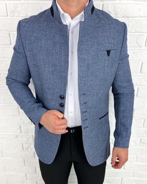 Marynarka meska stojka slim fit niebieska 846 - 46