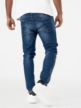 SPODNIE JEANSOWE MĘSKIE Z Uszkodzeniami MODNE Skinny Niebieskie i8 Denim 36