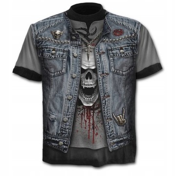T-SHIRT MĘSKI KOSZULKA 3D MOTOCYKLOWA CZASZKA