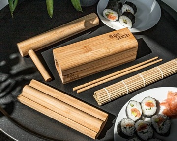 ДЕРЕВЯННЫЙ НАБОР ДЛЯ ПРИГОТОВЛЕНИЯ СУШИ КОВРИК SUSHI SENSEI DELUXE АКСЕССУАРЫ