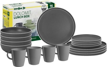 Kempingowy zestaw obiadowy z melaminy Lunch Box Dolomit szary - Brunner