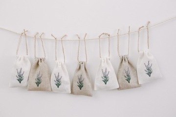 Комплект из 3-х льняных мешочков с сушеной лавандой, комплект льняных мешочков.