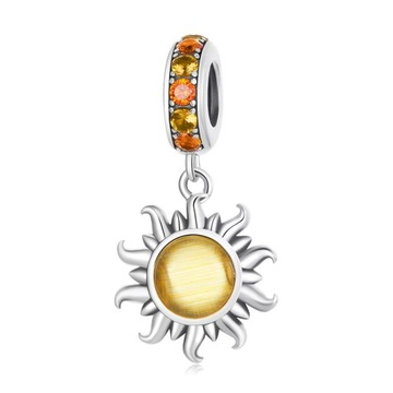 Charms Zawieszka Srebro 925 Słońce z Cyrkoniami i Kryształkiem Srebrne S925