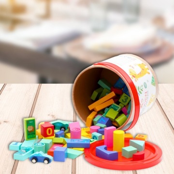 Деревянные кубики 160 шт. Конструктор образовательный большой 100 блоков 60 пазлов