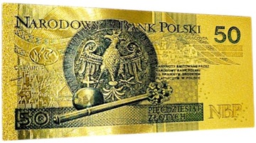 Красивая коллекционная позолоченная банкнота из ПВХ номиналом 50 злотых KAZIMIERZ III THE GREAT