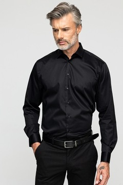 Czarna koszula o satynowym połysku REGULAR FIT