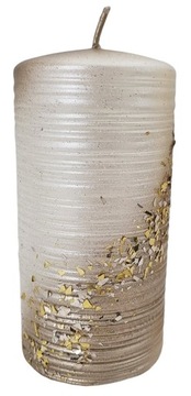ŚWIECA ozdobna STARDUST 14cm szampańskie złoto ARTMAN walec drobinki złotka