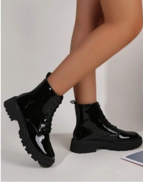 SHEIN LAKIEROWANE BOTKI TRAPERY GLANY BIKER 38 992