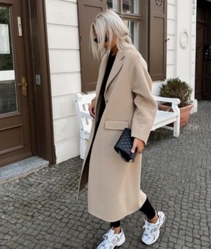 ZARA EXCLUSIVE WEŁNIANY PŁASZCZ CAMEL BEŻ WEŁNA 38 M 40 L NOWY WIOSNA 2024