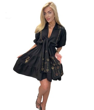 Sukienka czarna Hiszpanka krótka elegancka Paparazzi Fashion Rozkloszowana