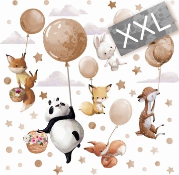 XXL NAKLEJKI NA ŚCIANĘ ZWIERZĄTKA I BALONY BEŻOWE
