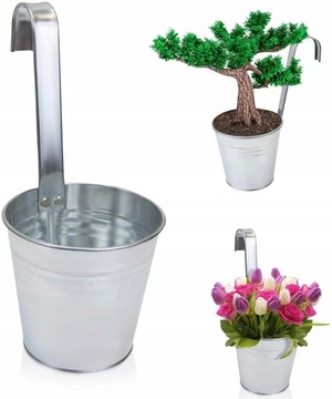 Doniczka metalowa osłonka wisząca zawieszana cynkowa 13cm